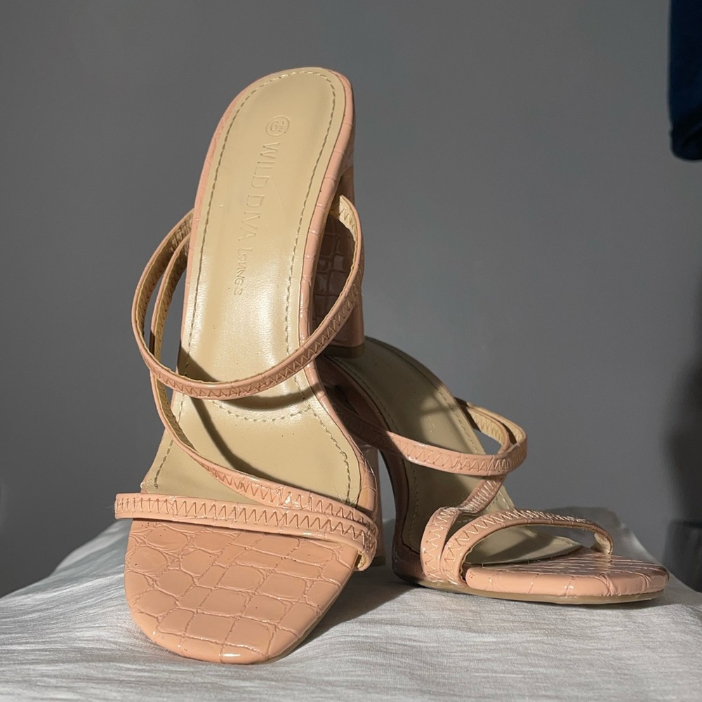 Pink crocodile print heels